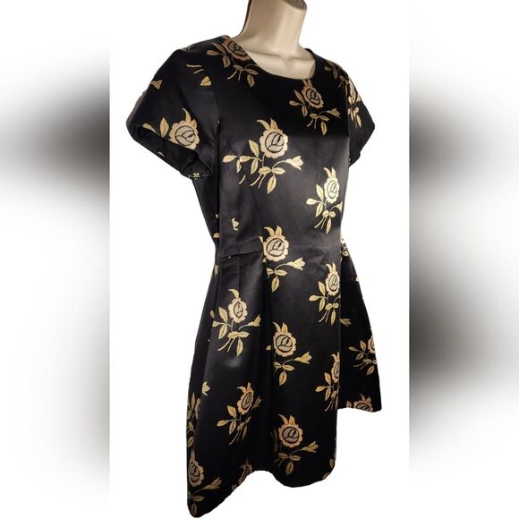 Jill Stuart Dress Silk Satin Mini Floral Black Coquette‎ Fit Flare Preppy 8 - Picture 2 of 8